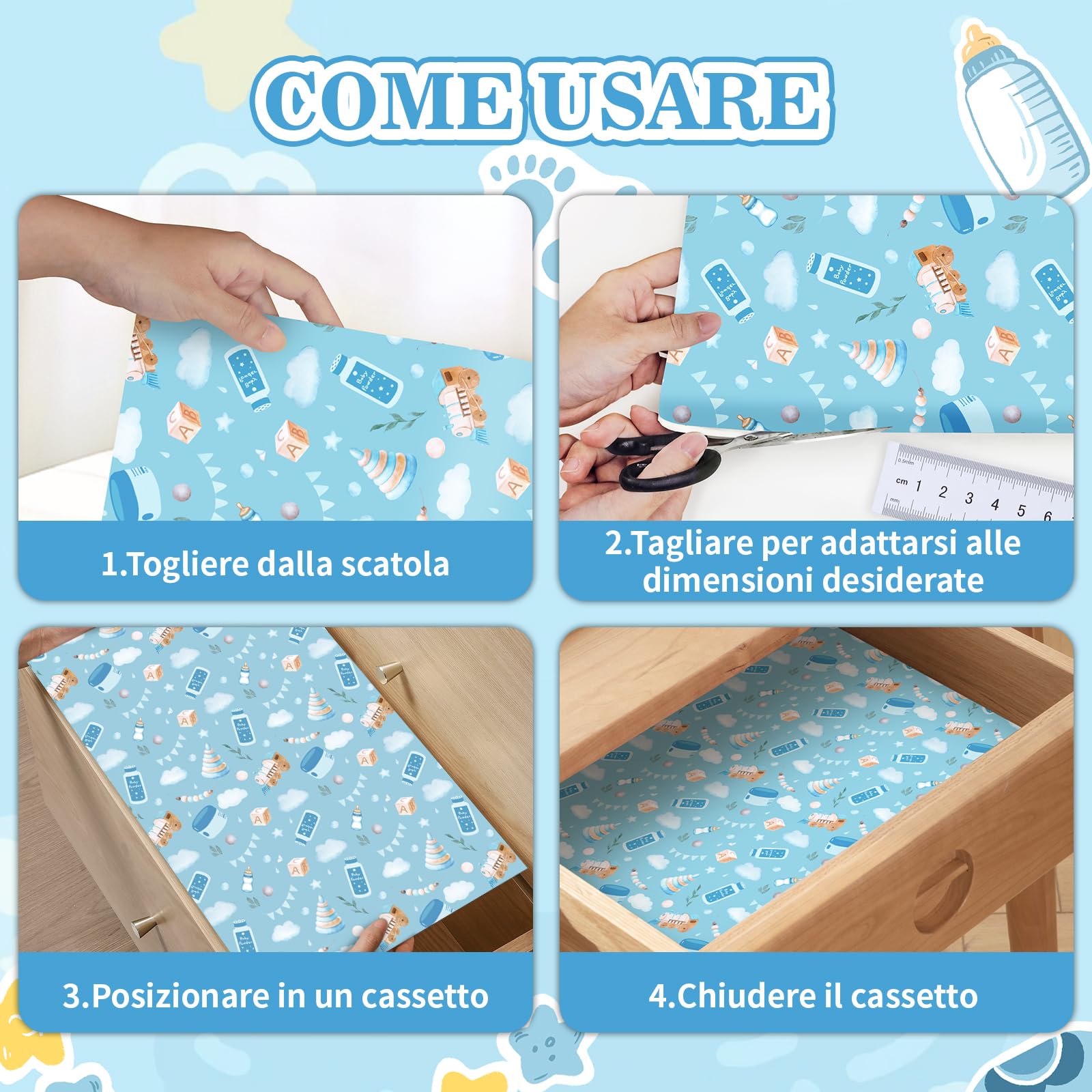 Carta Profumata per Cassetti, Profumi di Talco per Bambini, 6 Fogli Carta Profumata per Armadi per Profumare i Vestiti e Decorare i Mobili, 36.5 * 50 cm