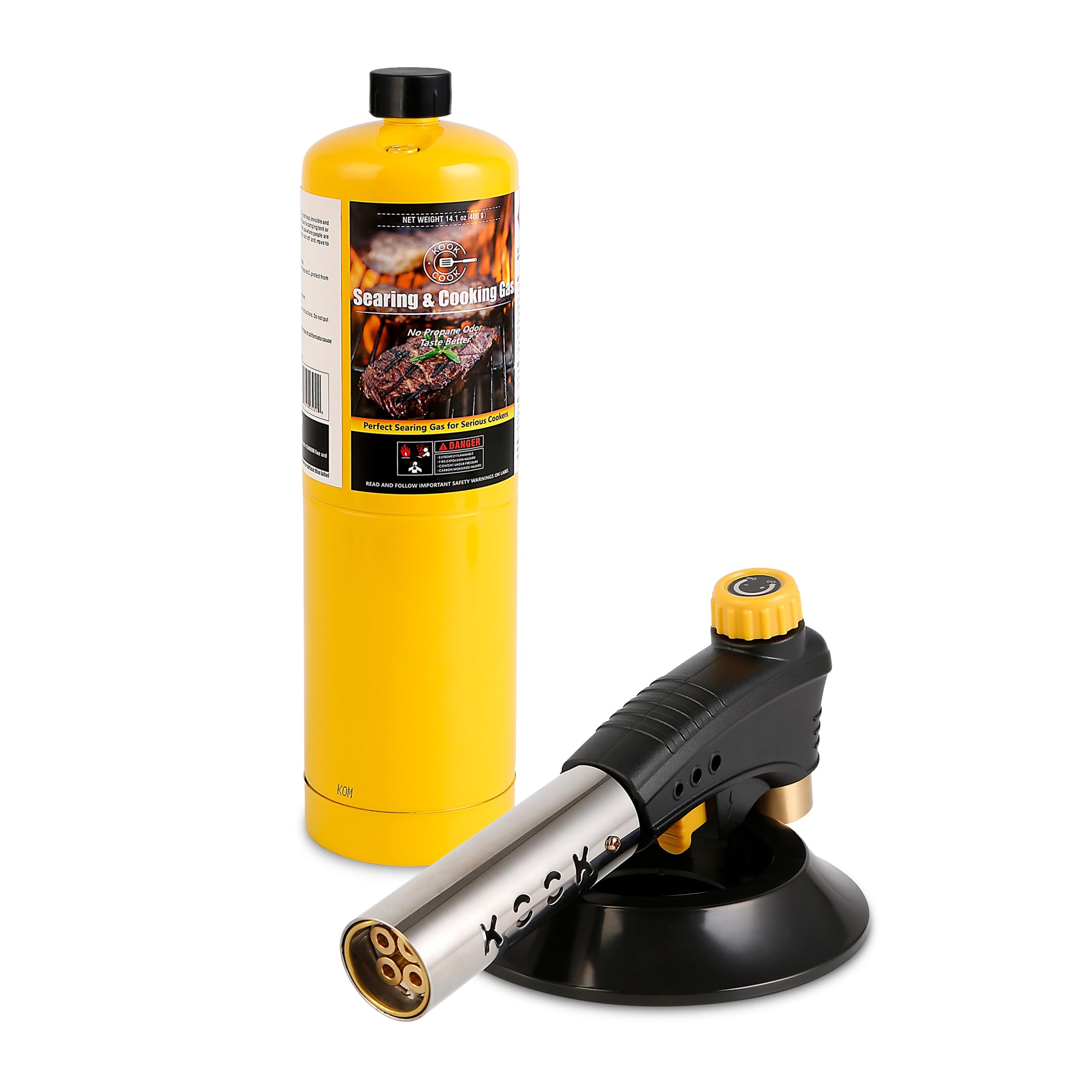 Propane Torch Head Kit with 1x MAPP Gas Tank,4-Flame Blow Torch Head Trigger Start Propane Torch with Igniter MAP Gas Torch Grill Gun on 1-lb Propane Tank Holder for Soldering Brazing Cooking