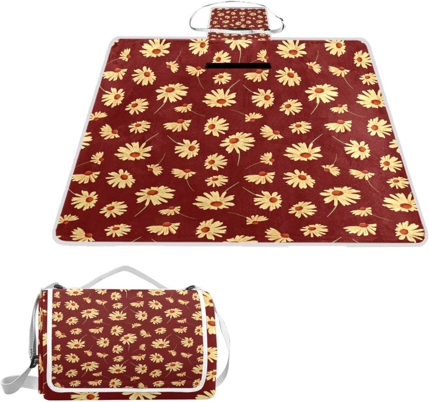 レジャーシート レジャーマット 厚手 アルミ 折り畳み 防水 コンパクト 大判 向日葵 ひまわり 花柄 レッド 花見 キャンプ 軽量