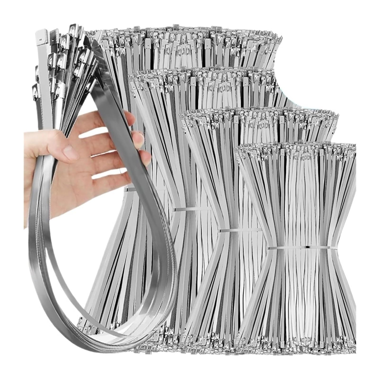 Metalowe opaski zaciskowe, Samoblokujące opaski kablowe ze stali nierdzewnej, srebrne 7,9 mm x (100–350), opakowanie 10–60 szt(7.9x300mm,60PCS)
