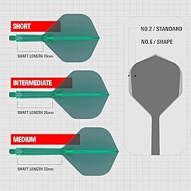 Target Darts K Flex Integrated Dart Flights and Shafts, No.2 Green (Short) | Pack of 3 K-Flex - No2, Kflex All in One Moulded Dart Flight & Stem | Professional Dart Accessories