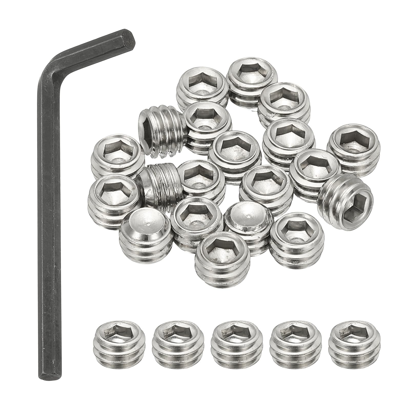 PATIKIL 3/8-16x1/4" Internal Hex Socket Set Grub Screws, 20 Pcs 304 Stainless Steel Cup Point Set Screw with Hex Key Wrench for Door Handles Bathroom Fixtures
