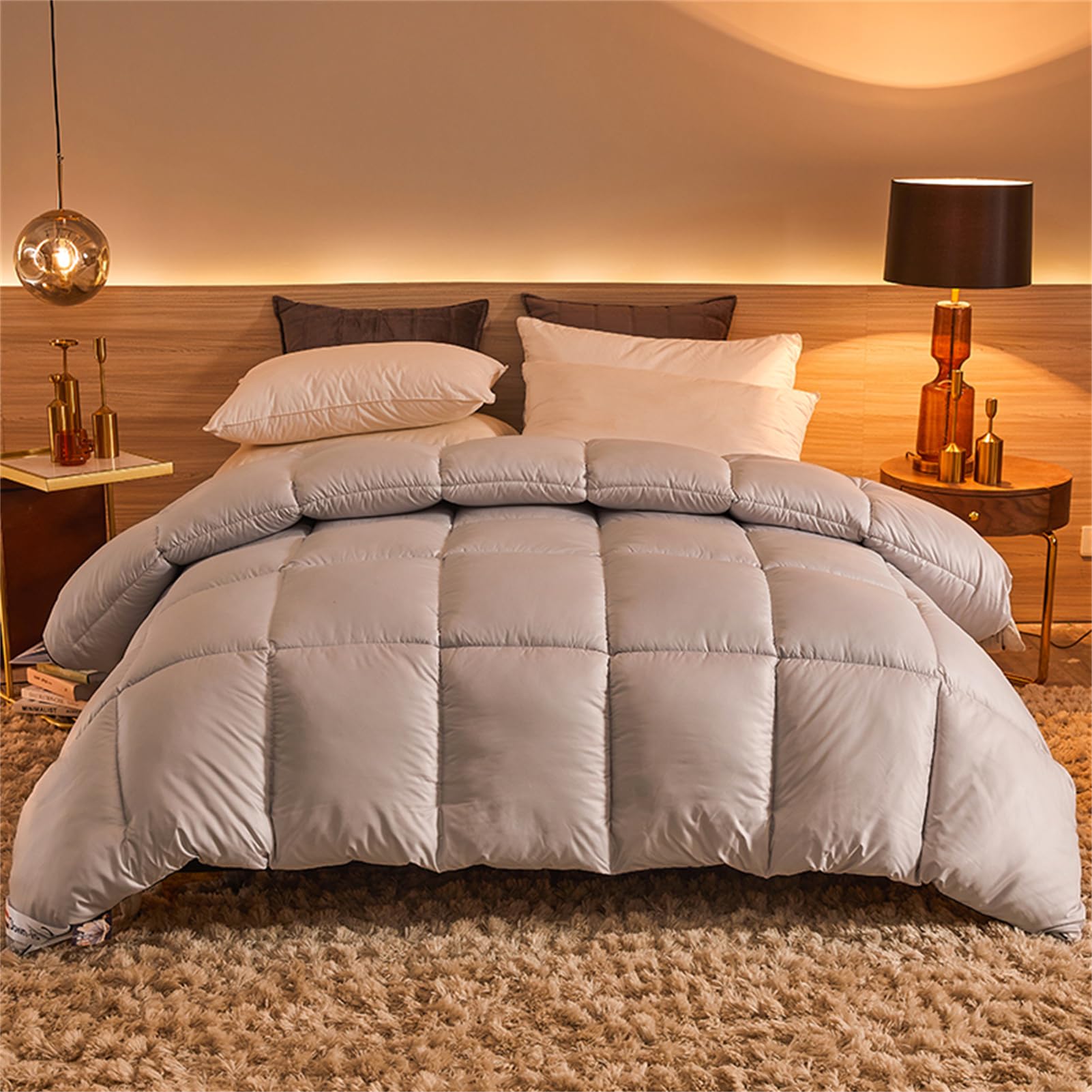 Edredón Nórdico, Edredón de Plumas y Plumón, Invierno Colcha Nordico Cama 150/180/200 Edredon De Invierno Cálido y Transpirable Caliente y Cómodo (Gris,220x240cm(3.5kg))