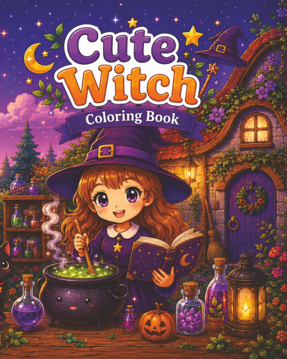 Cute Witch : Coloring Book for Adults, Teens, and Kids, Fantasy, Friendly, Magical illustrations & enchanting scenes for Stress Relief, Relaxation and Creativity: (Fantasy Coloring Book)