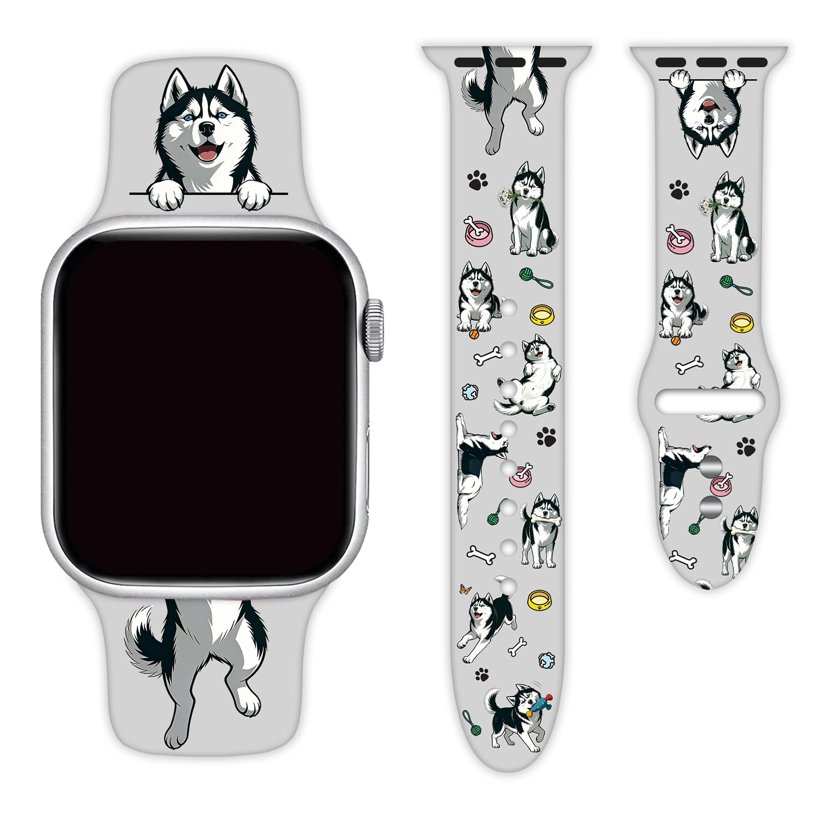 Dog Silicone Bands Compatible with Apple Watch 38mm 40mm 41mm 42mm 44mm 45mm 46mm 49mm Women Men, Soft Waterproof Replacement Sport Straps Wristbands for iWatch Series 11 10 9 8 7 6 5 4 SE/Ultra 3 2 1 - 4