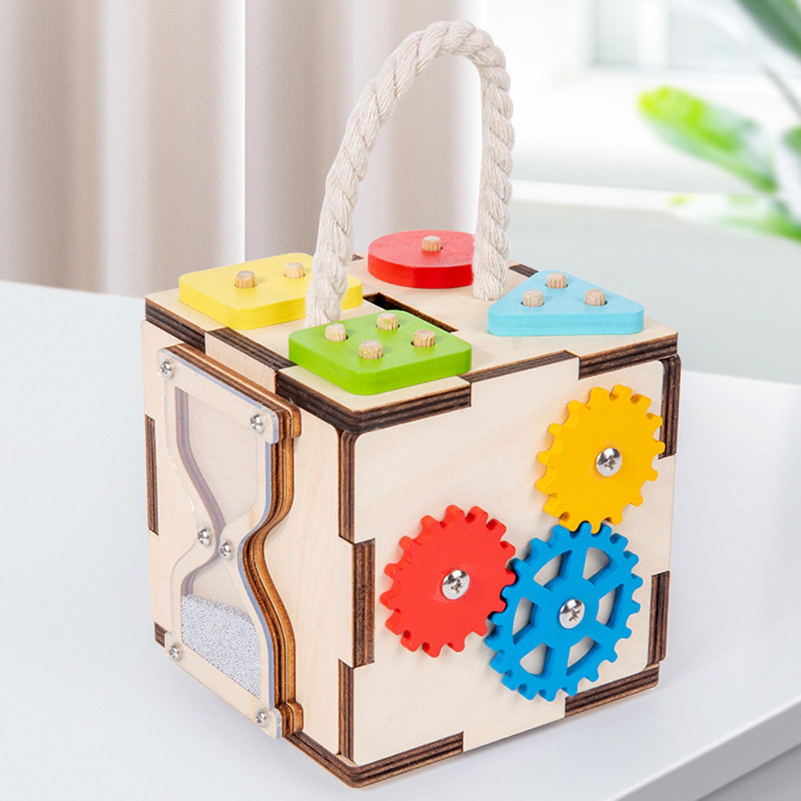 Scatola delle attività in legno, giocattolo sensoriale multifunzionale | Giocattolo con Ingranaggi a Chiusura, Giocattolo per il Riconoscimento di Colori e Forme, Giocattolo Genitore-Figlio