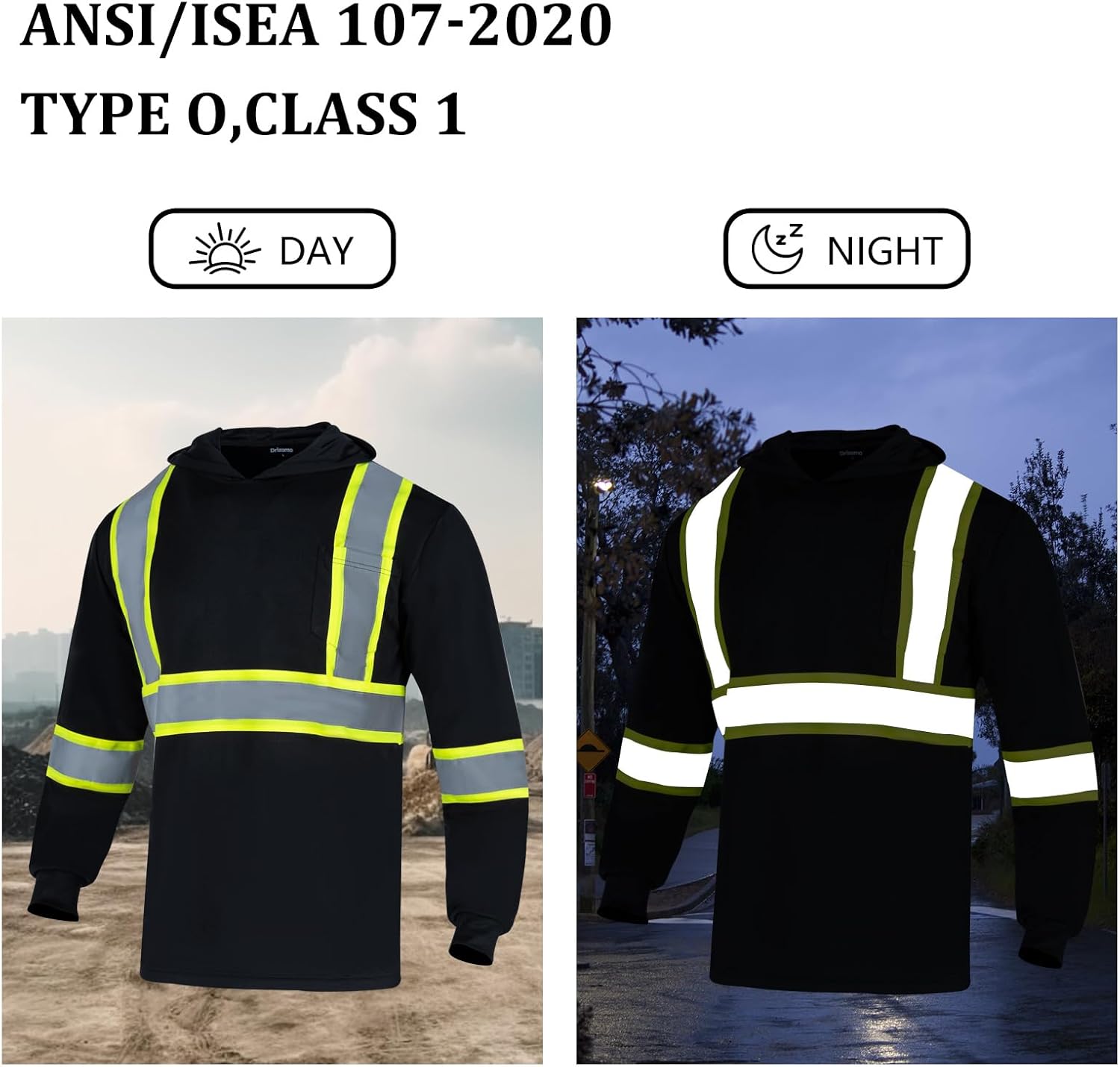 High Visibility Safety Shirts for Men with Hood Reflective Long Sleeve Shirt ASIN Class 3 Hi Vis Construction T Shirt - Image 6