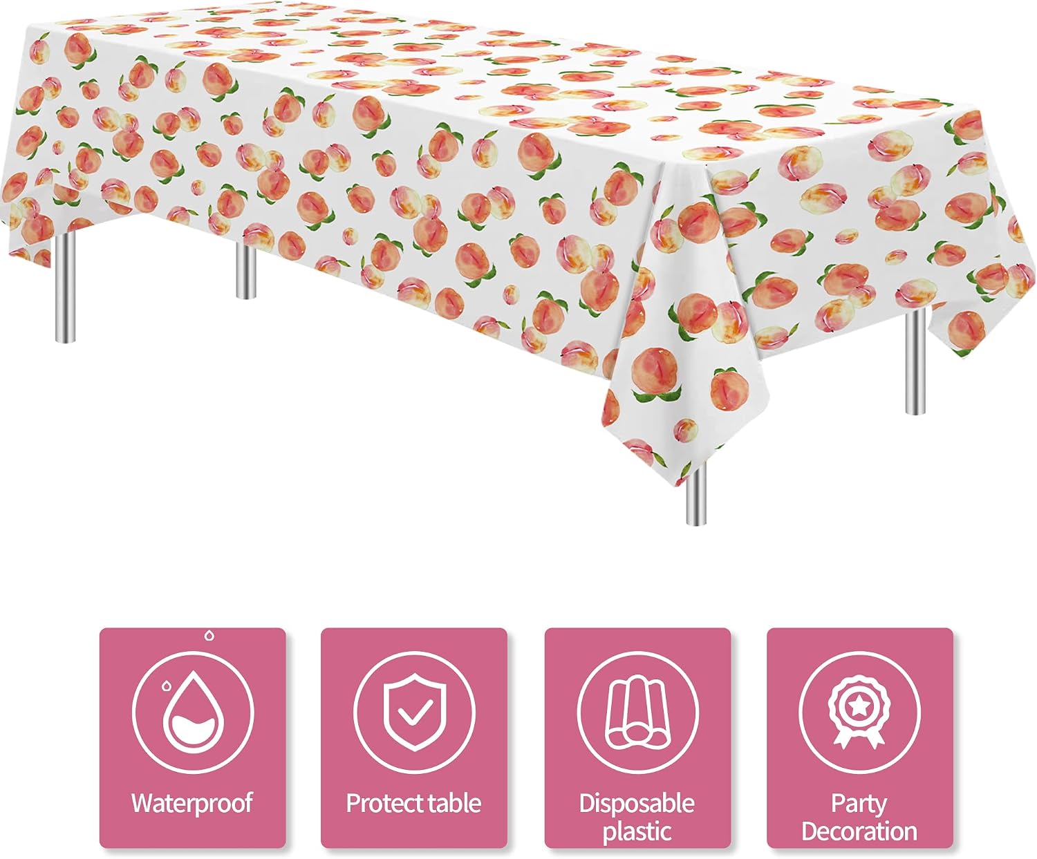 Peach Decorations Supplies Party Tablecloth - Disposable Fruit Sweet As A Peach Theme One Sweet Birthday Decorations Tablecover - 4 Pcs(54in x 108in)