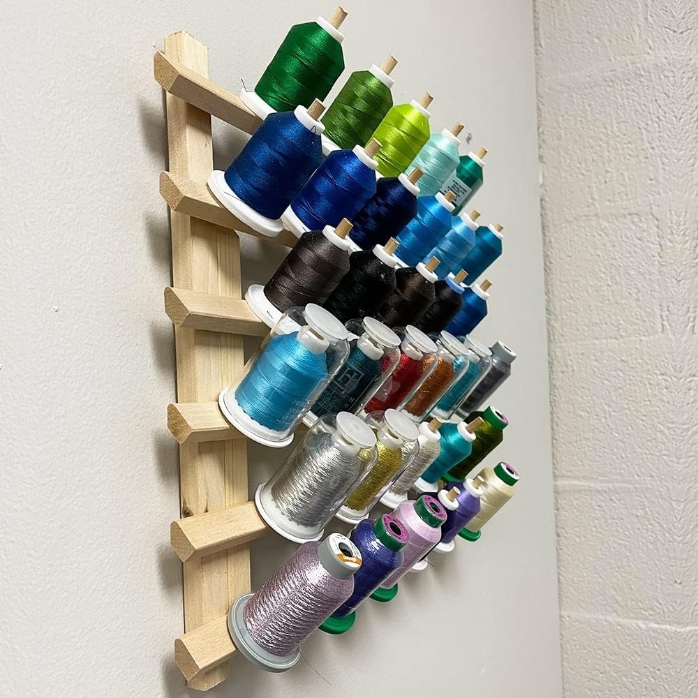 2-33 Spool Cone Wood Thread Racks (Holds 66 Spools) Hardwood, Freestanding or Wall Mount | Fits Mini-King Size Cones & Most Spools | for Sewing, Embroidery, Quilting, & Specialty Thread Storage