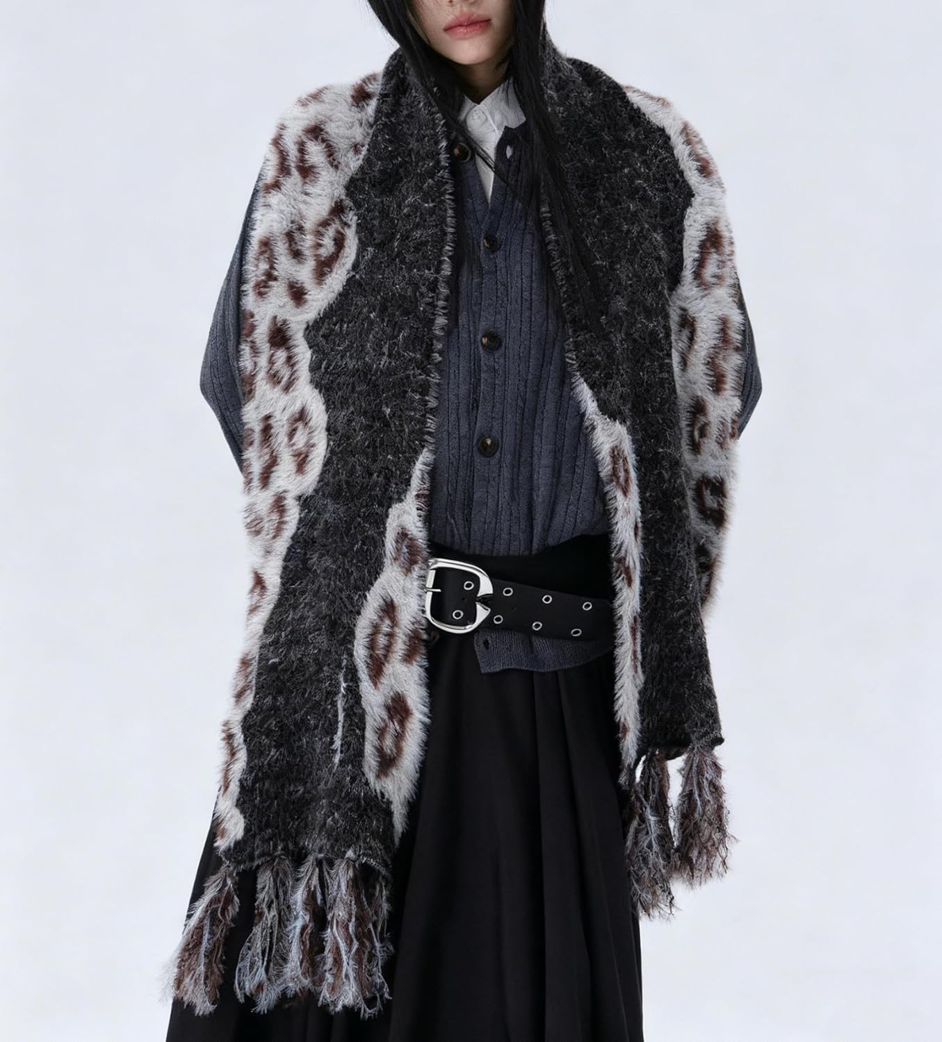 Faux Mink Fur Scarf for Women Soft Warm Cheetah Pashmina Tassels Cold Weather Fashion Long Scarf Shawl Wrap
