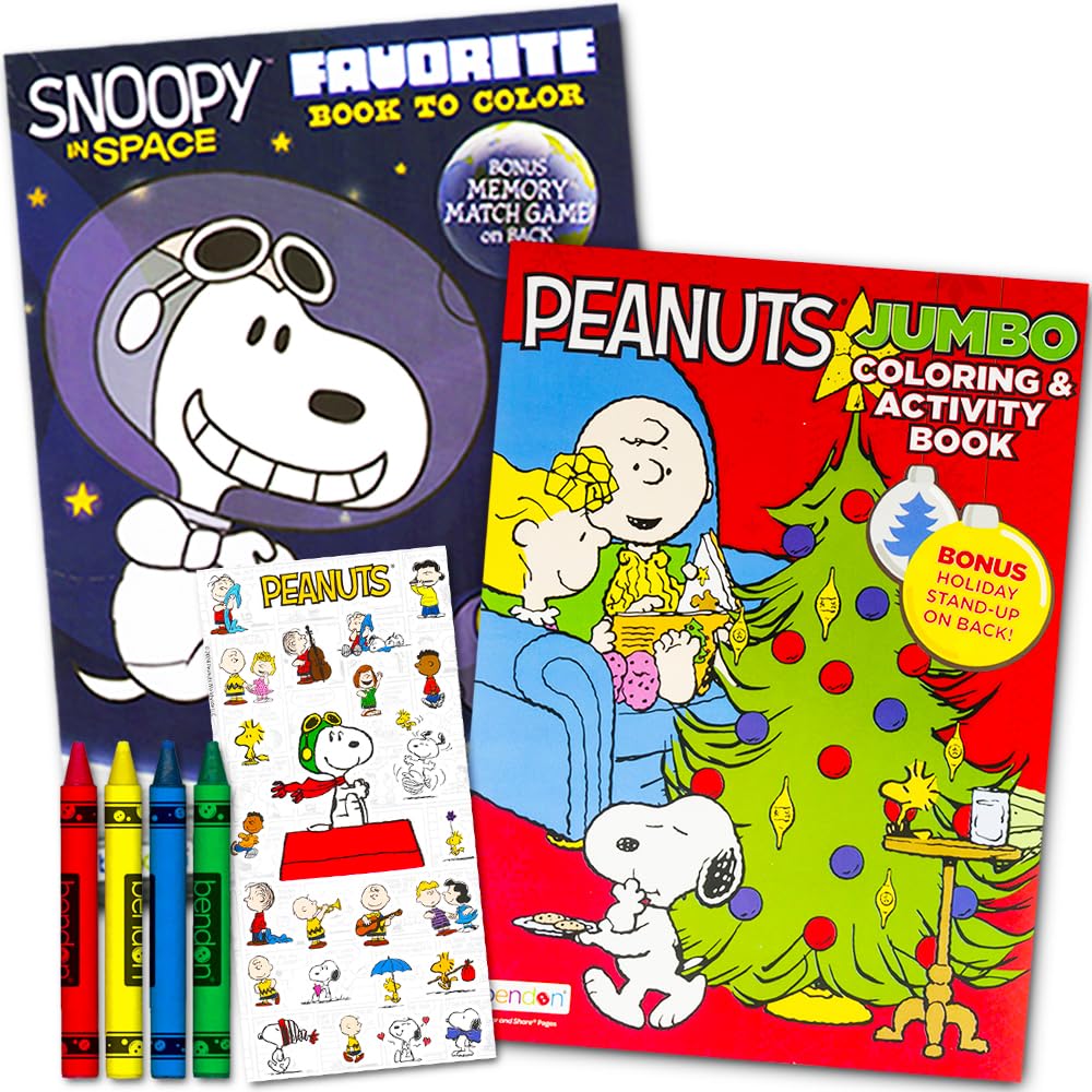 Peanuts Snoopy Coloring and Activity Book Set - 2 Charlie Brown Coloring Books and Crayons