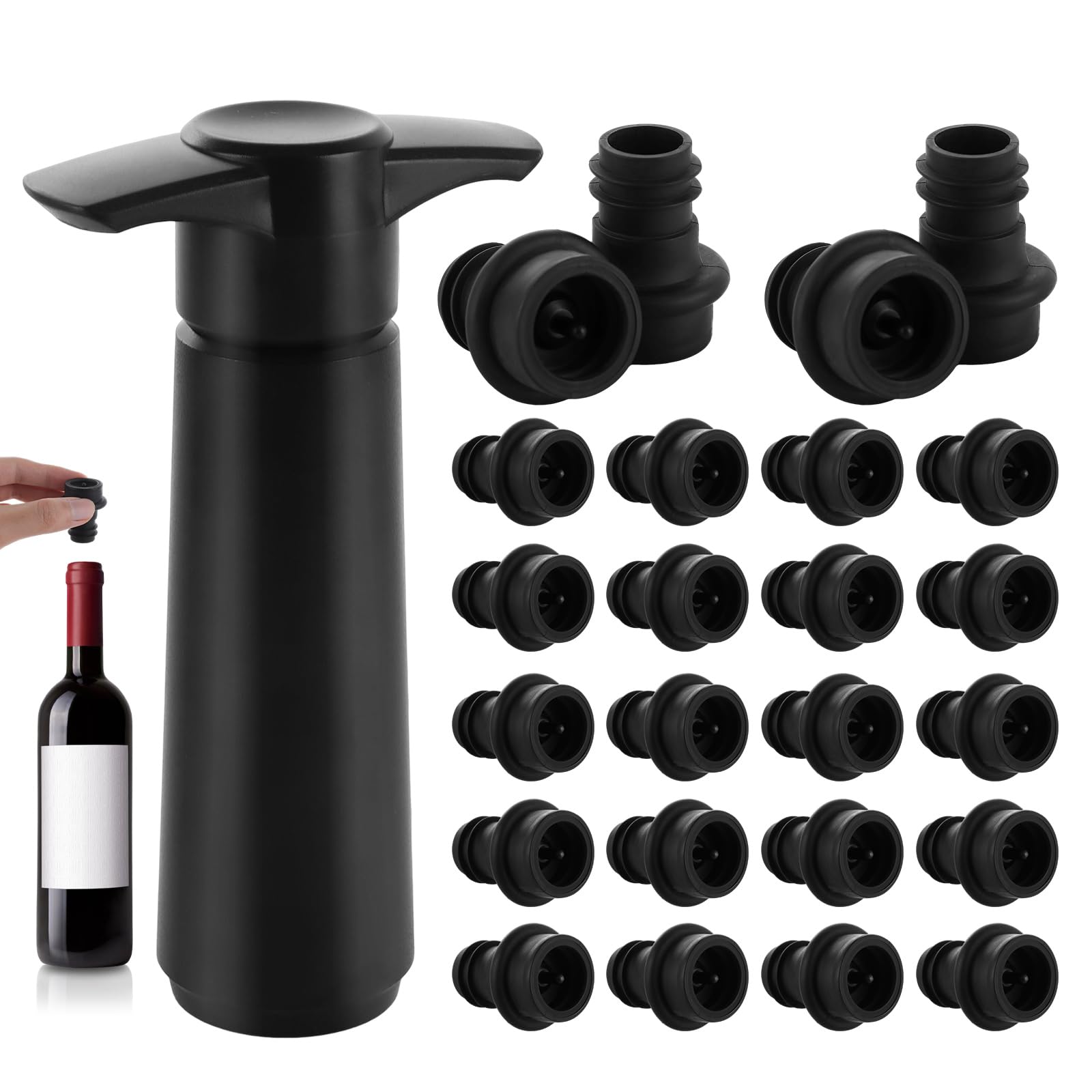 ASelected Wine Saver Vacuum Pump with 20 Stoppers, Reusable Bottle Stopper & Preserver, Wine Preserver Kit for Keeping Fresh for Beer Champagne Sparkling