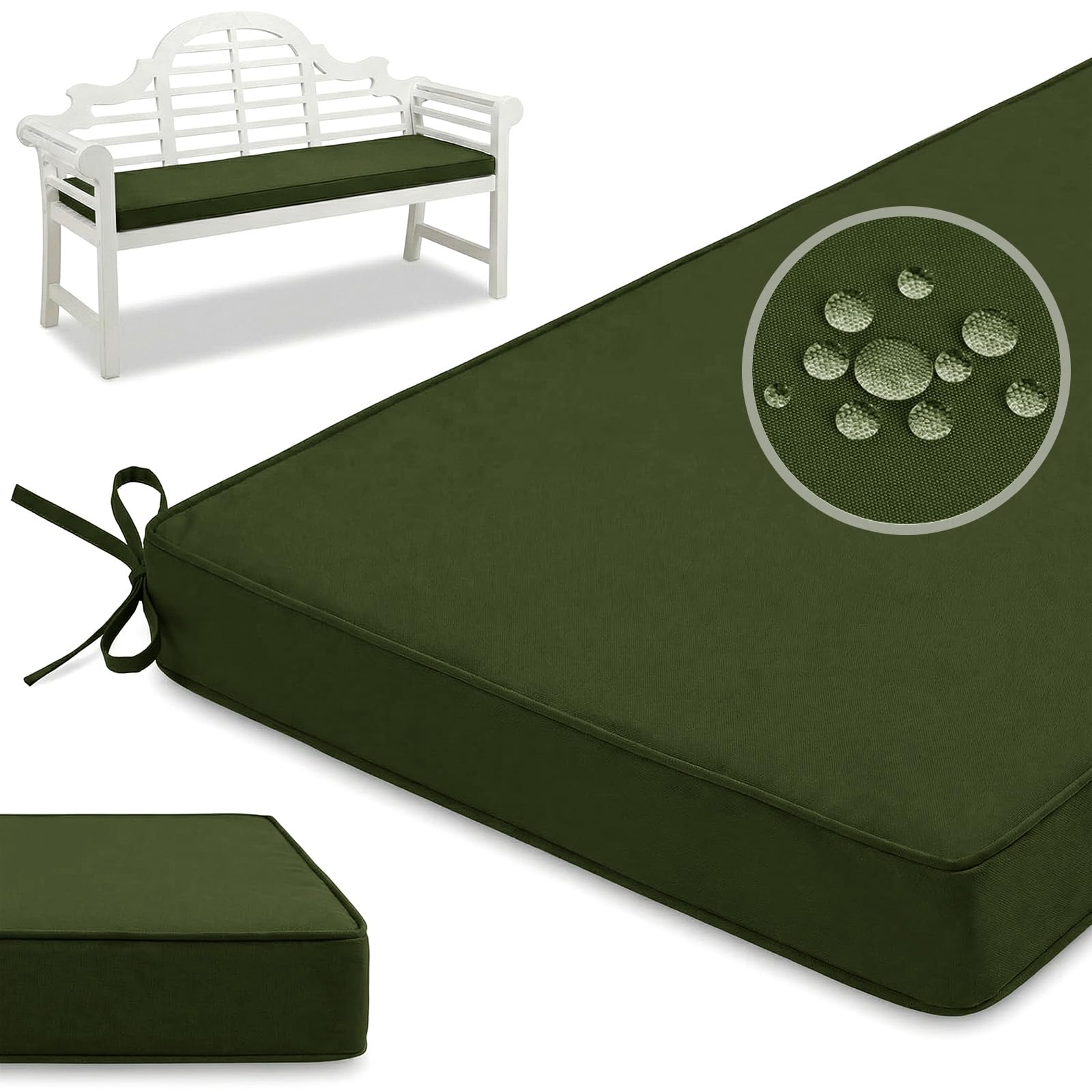 PTKG Outdoor Cushions 5 cm Thick Foam for Seating Rectangle Cushion Non-Slip Seat Garden Chair Cushions Waterproof Outdoor Cushion Covers for Lawn & Garden, Patio, Office,Grün,170x50x5cm