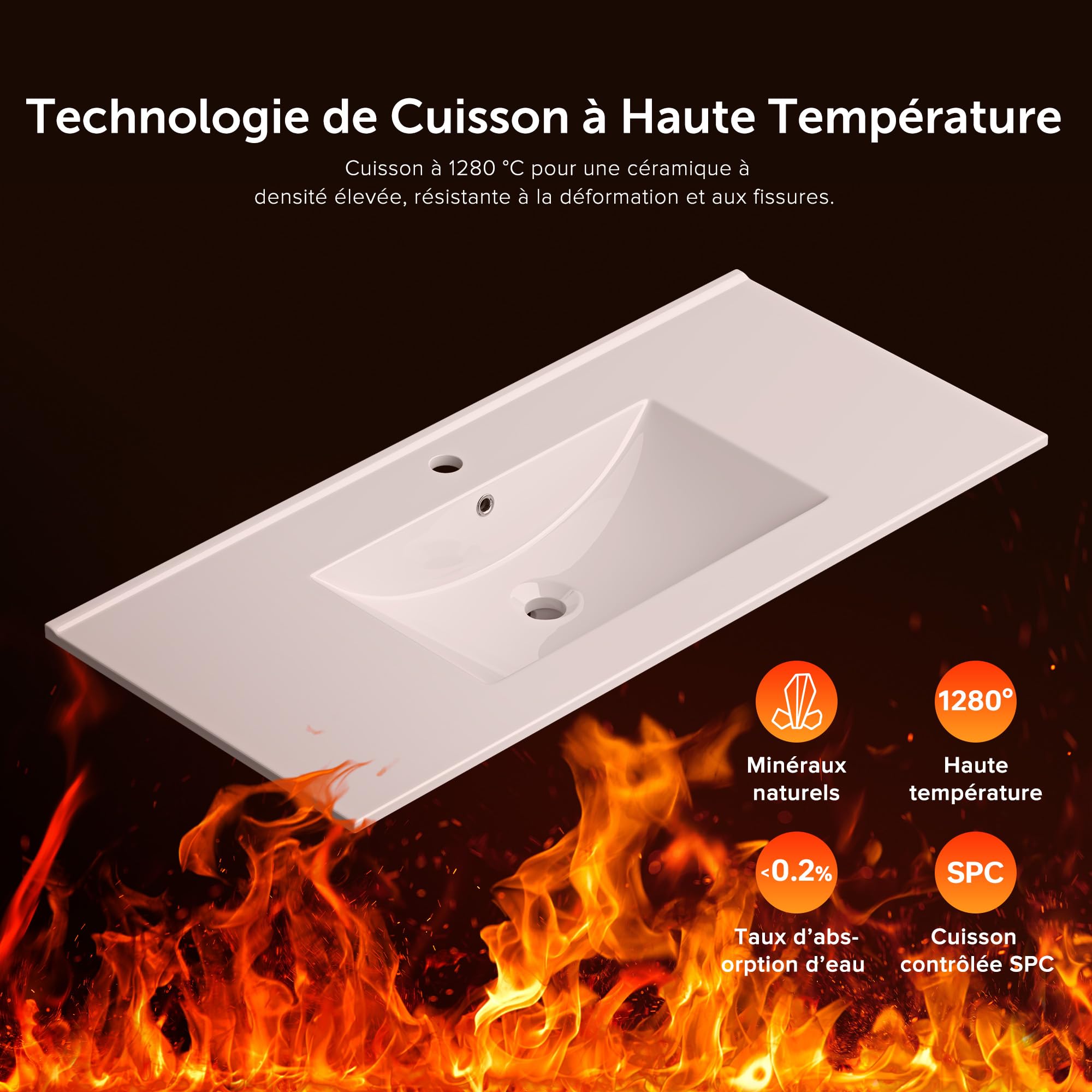 doporro Lavabo à Encastrer Blanc Vasque en Céramique Lave Mains Rectangulaire de Qualité pour Salle de Bain 71x47x18cm Brüssel912