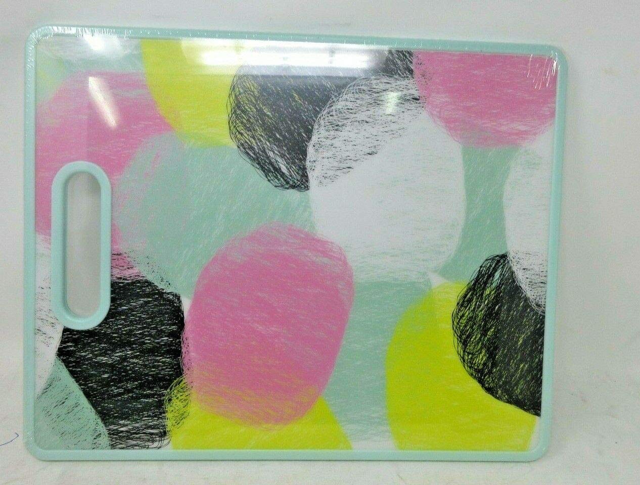 Chopping Board Cutting Mat Art Food Icons & Easy Grip Handles Multi Color Strong Multi Size Hard Plastic Set (Large)