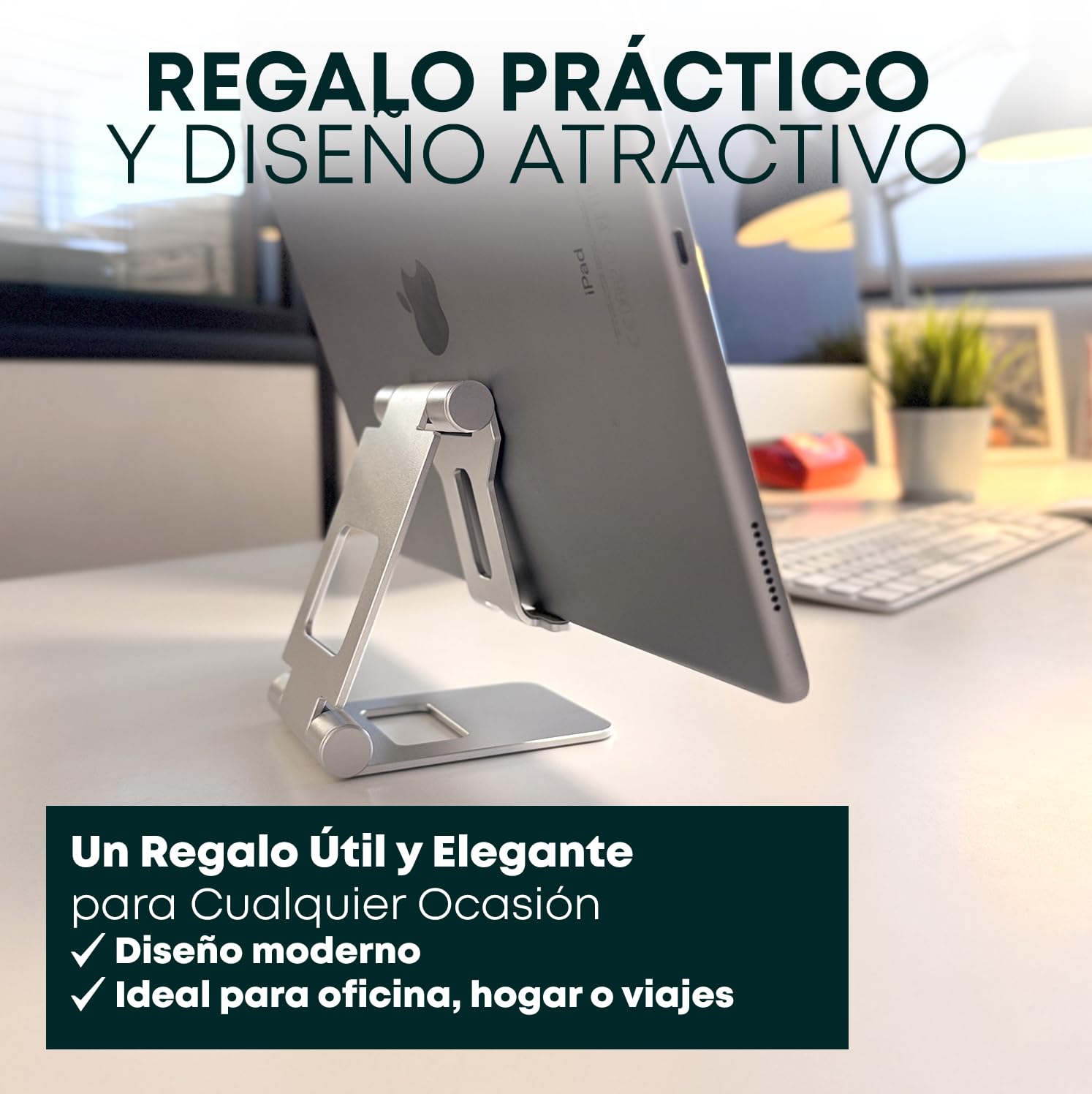 Supporto per cellulare da scrivania in alluminio pieghevole regolabile per telefoni e tablet (Nero)