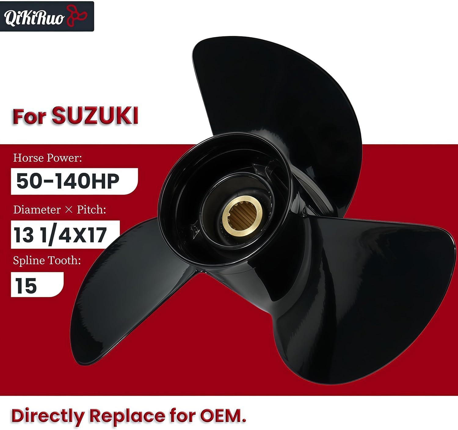 13 1/4X17 OEM Upgrade Aluminum Outboard Propellers fit Suzuki Engine 50HP,60HP,70HP,90HP,100HP,115HP,140HP,15 Spline Tooth,Rh (13 1/4X17)