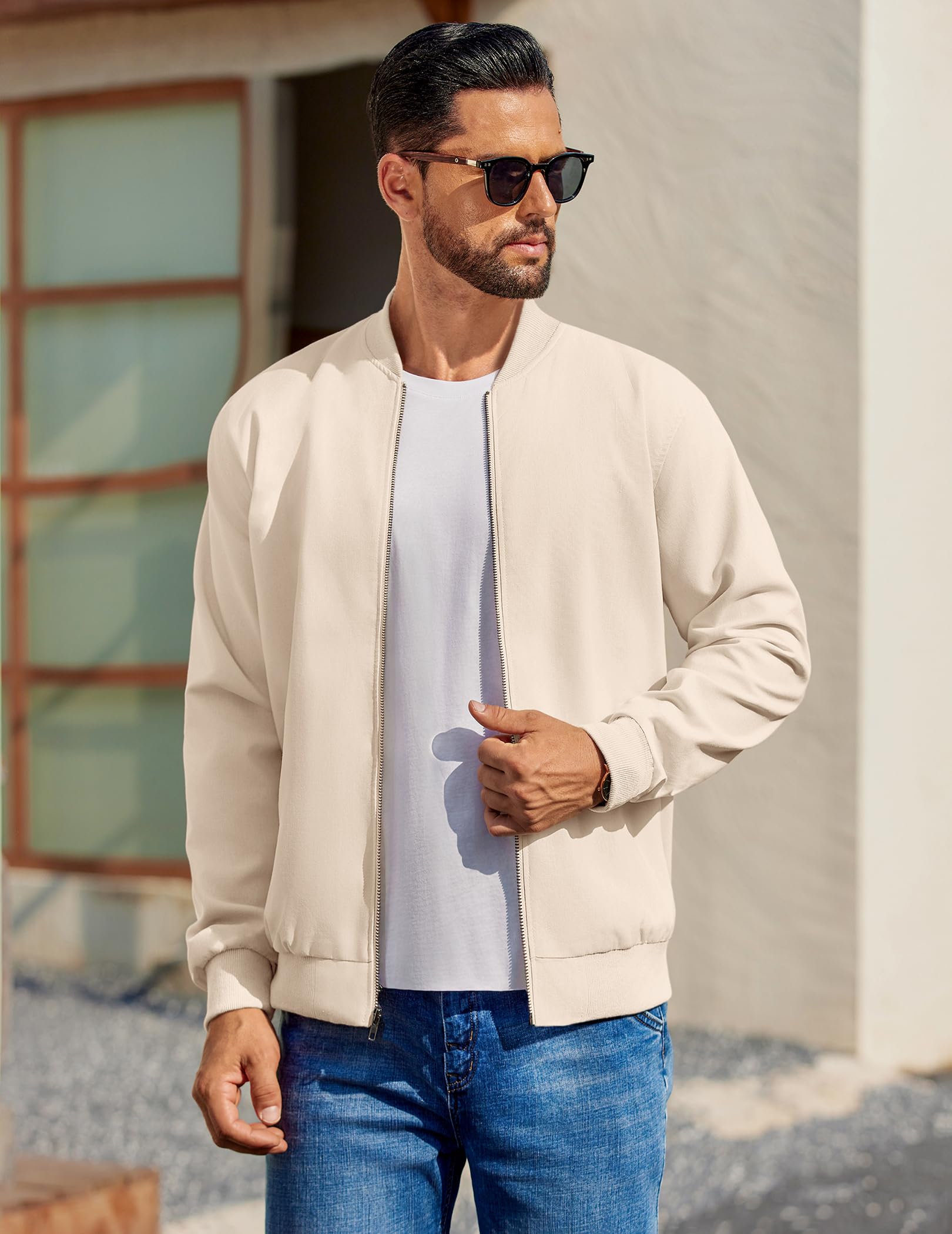 Coofandy Herren-Bomberjacke aus Baumwolle, leichte Fliegerjacke, lässige Softshell-Collegejacke