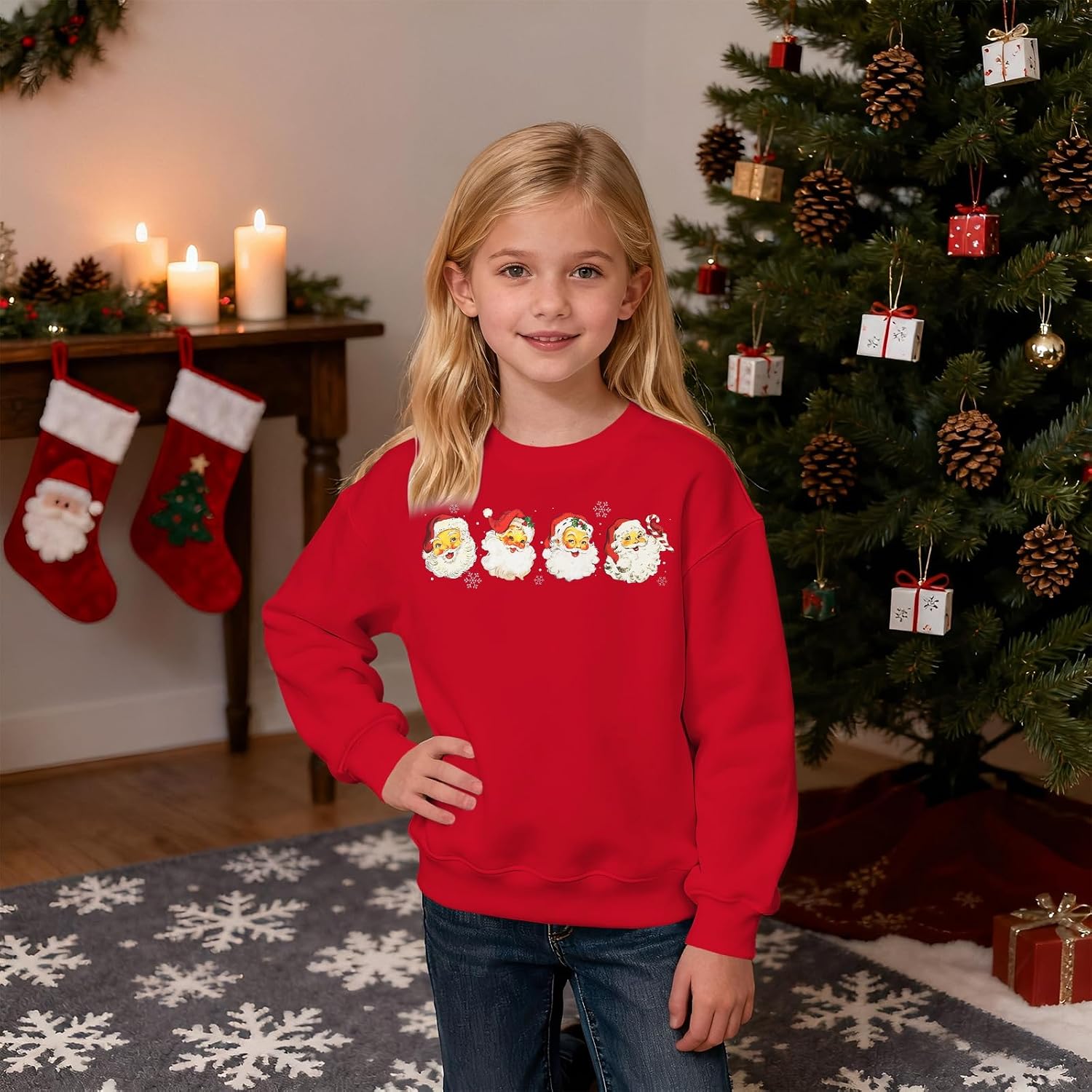 GLIGLITTR Kids Girls Christmas Sweatshirts Cute Santa Claus Crewneck Pullover Top Xmas Holiday Long Sleeve Shirt Outfit 6-11Y