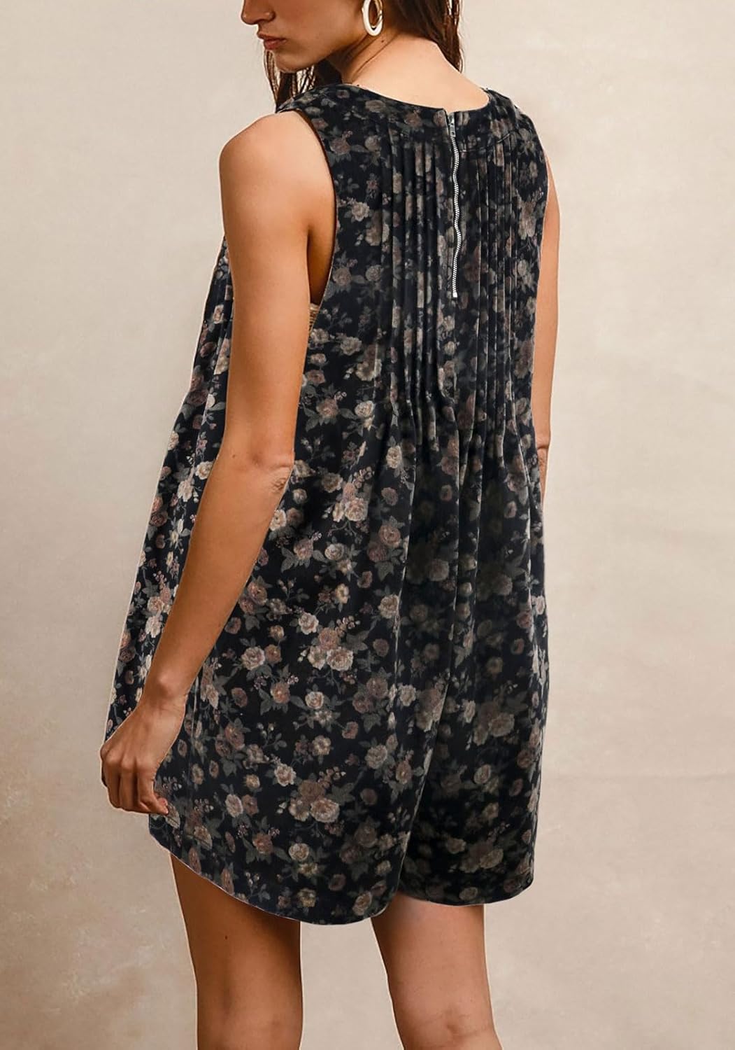 loveimgs Women Sleeveless Floral Print Denim Romper Shorts Ruffle Jean Overall Dress Front Tie Flowy Jumpsuit Summer 2025 - Image 5