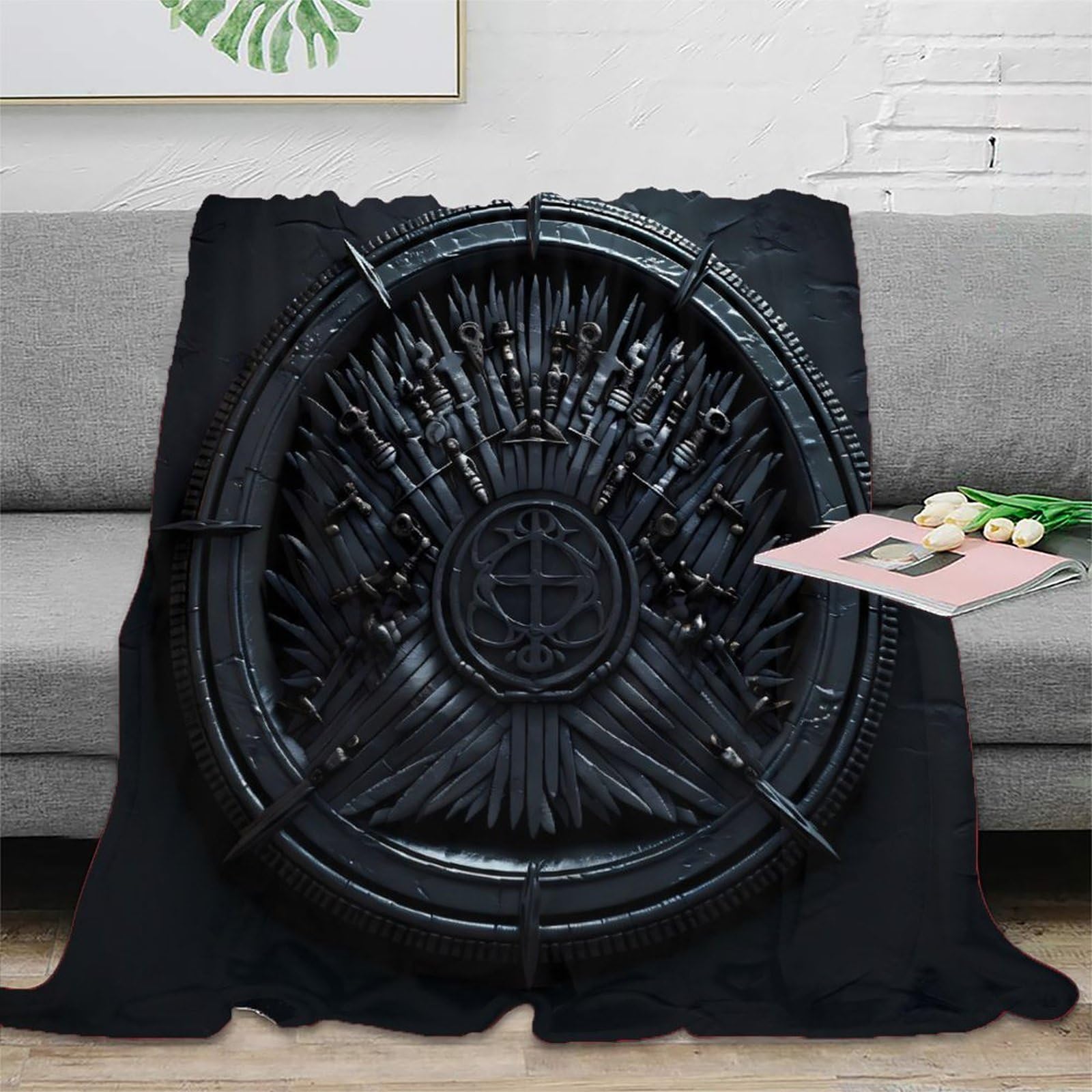 Couverture polaire médiévale 3D lit design dark fantasy plaid microfibre lavable 150x200