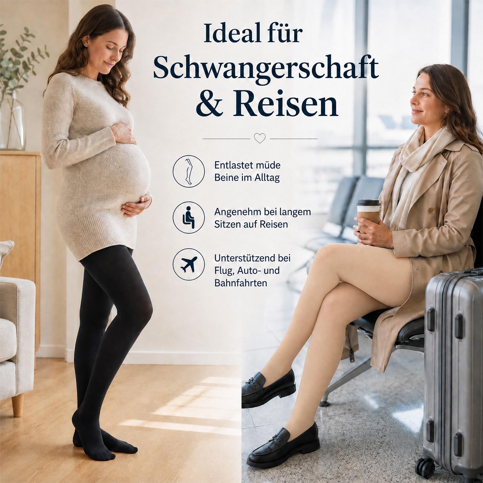 Medizinische Kompressionsstrumpfhose Damen Lang 22-32mmHg Klasse 2,Blickdichte Stützstrumpfhose mit Geschlossener Fußspitze,Kompressionsstrümpfe für Schwangerschaft Lipödem Flug & Krampfade Ödeme
