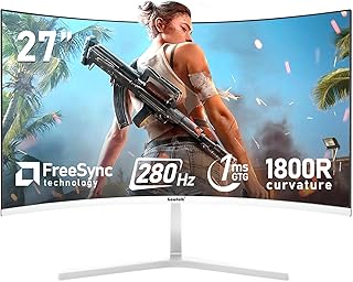 Sponsored Ad - Gawfolk 27 Inch PC Computer Screen,1800R Curved Gaming 280Hz Monitors, FHD 1080p 1ms, Freesync, 98% sRGB,178 ° Angle View HDMI2.0、DisplayPort, Compatible with Wall-Mounted 100 * 100MM-White