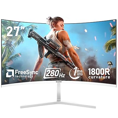 Gawfolk 27 Inch PC Computer Screen,1800R Curved Gaming 280Hz Monitors, FHD 1080p 1ms, Freesync, 98% sRGB,178 ° Angle View HDMI2.0、DisplayPort, Compatible with Wall-Mounted 100 * 100MM-White