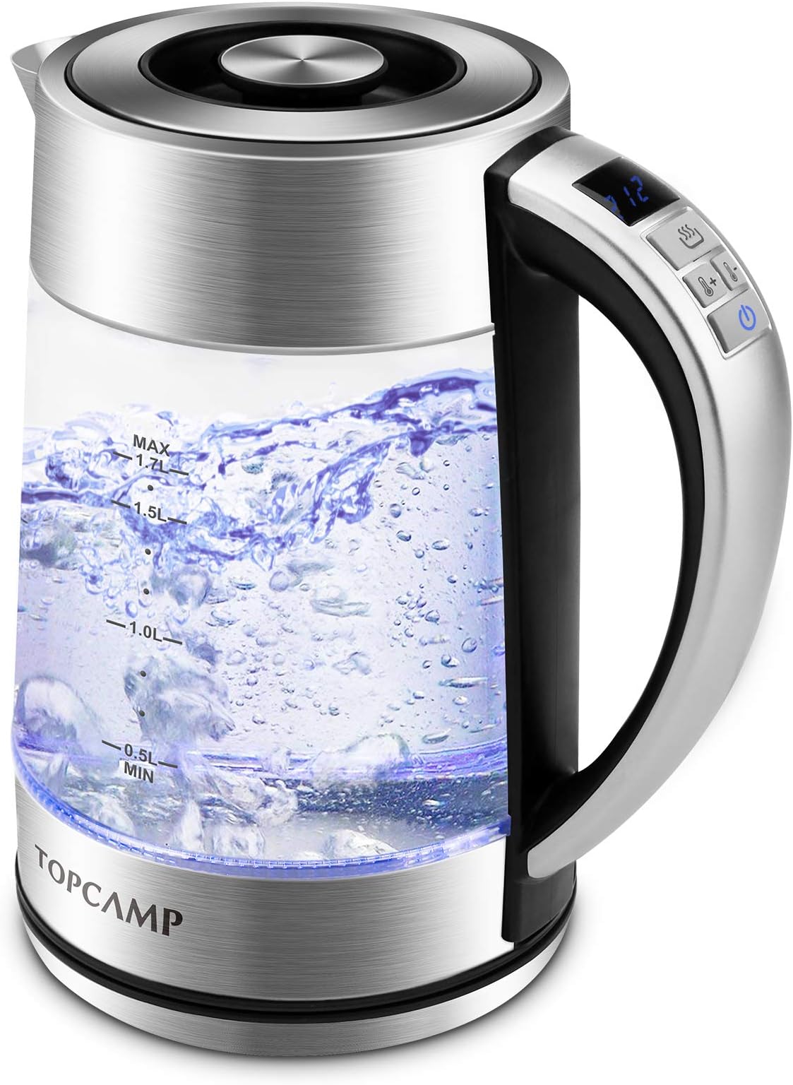 Glass Electric Kettle Water Heater Temperature Control, 1.7L Fast Boiling Water Kettle with LED DISPLAY,KEEP WARM,QUICK BIOL,BPA-Free(Boil-Dry Protection/Auto Shut-Off) by TOPCAMP