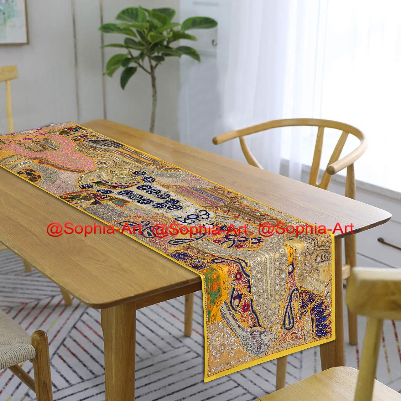 Fait À La Main Vintage Sari Indien Patchwork Chemin De Table Tapisserie Murale[x1061] - Maison