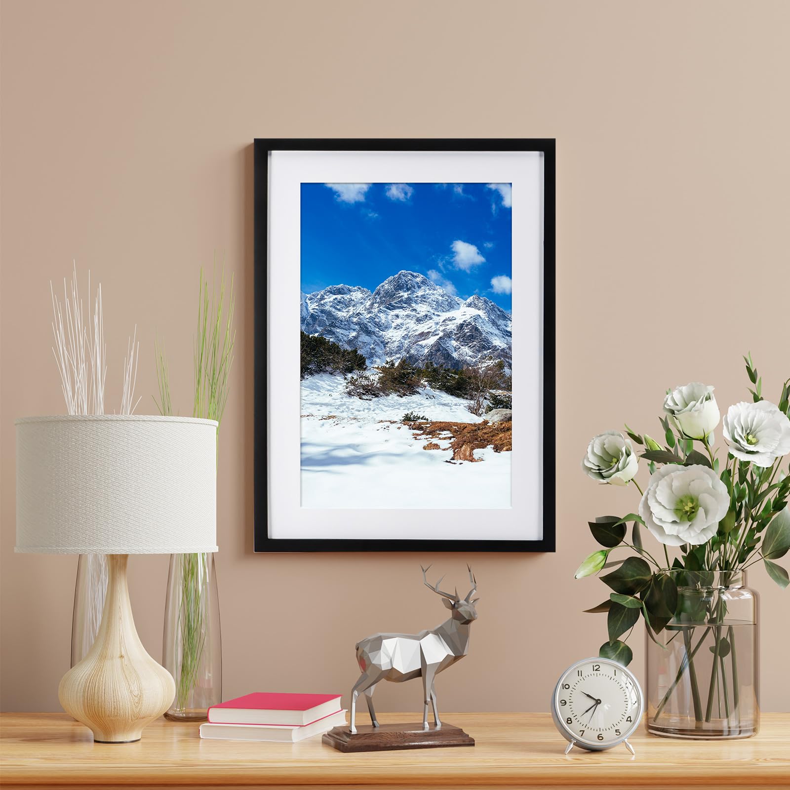 Bilderrahmen 60x80cm Schwarz Echtholz mit Passepartout Pine Holz Rahmen mit Bruchsicherem Acrylglas Kieferholz Fotorahmen schwarz bilderrahmen picture frame