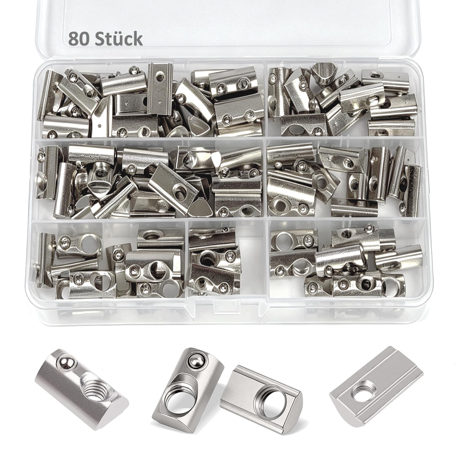80 piezas de ranuras M4 M5 M6 M8 Tuerca de ranura 40 series m8 Tuercas de acero al carbono Tuerca deslizante con bola de resorte para perfil de aluminio impresora 3D CNC fresadora DIY
