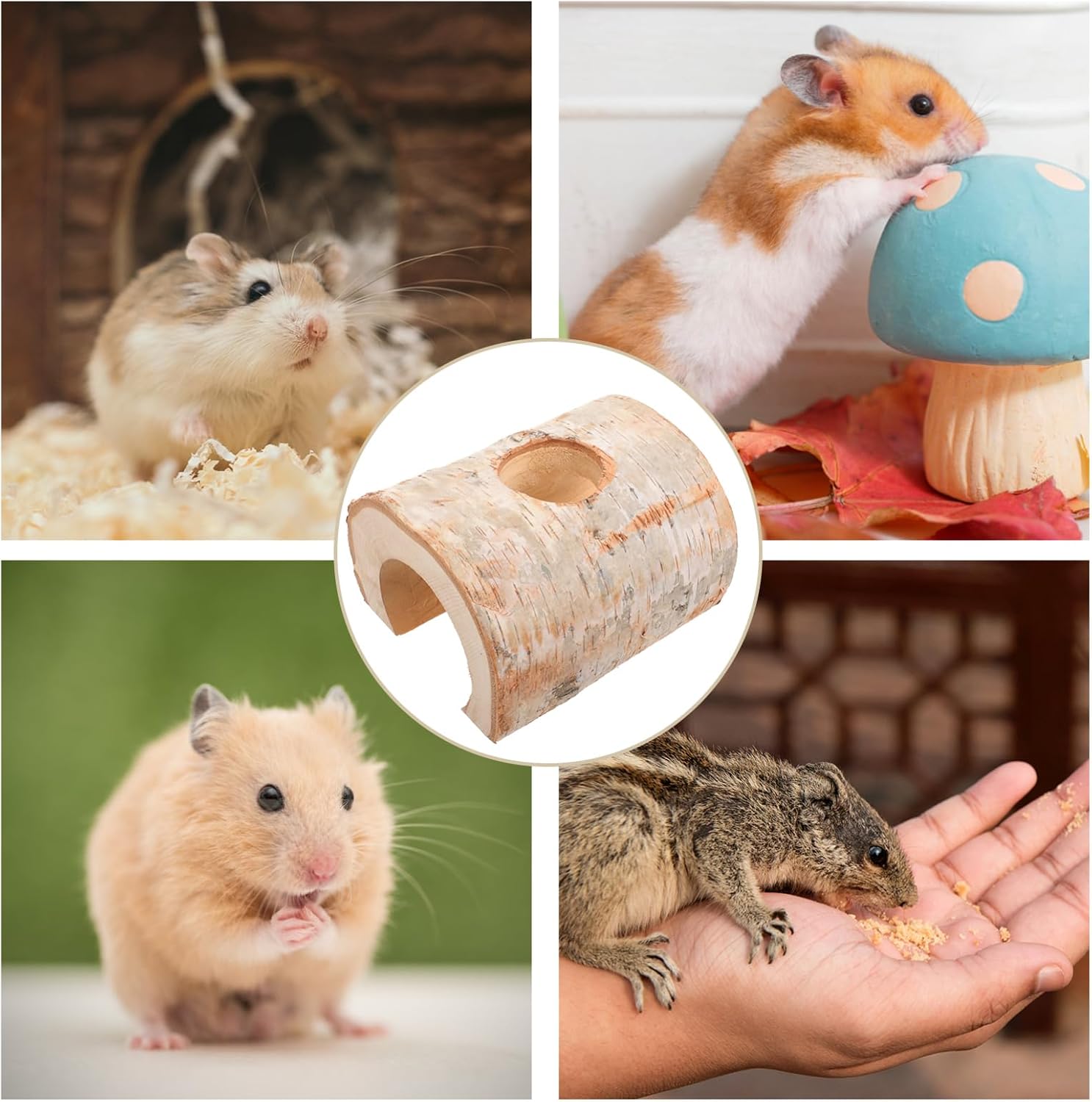 Natural Wood Hamster Cave Guinea Pig Hiding Tunnel Wooden Hamster Tube Pet Activity Structure