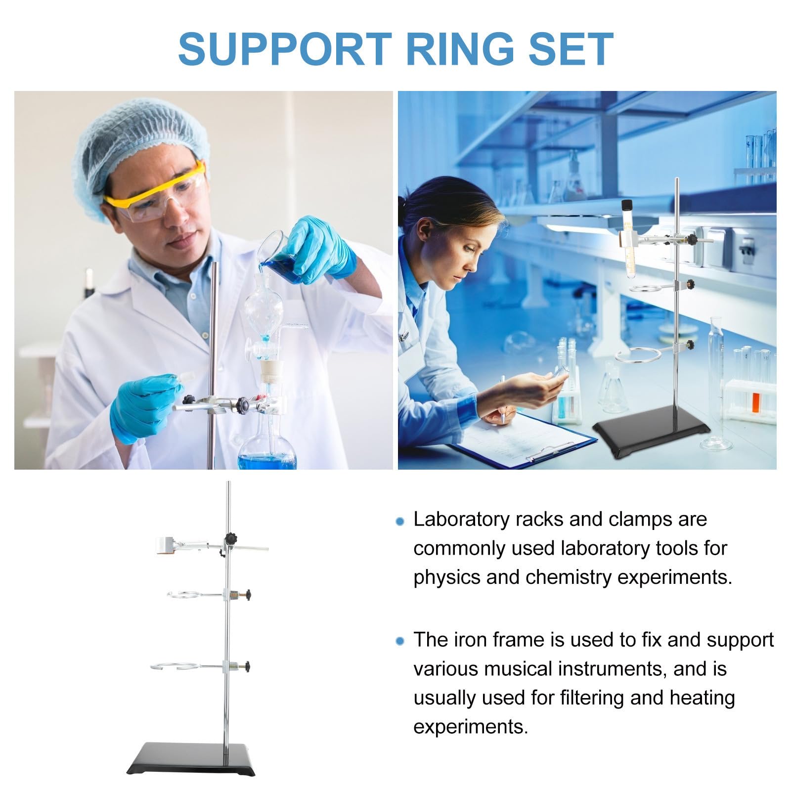 jojofuny Support de Laboratoire Anneaux de Support Métalliques Argenté Facile à Démonter et Portable pour Expériences de Chimie et Physique