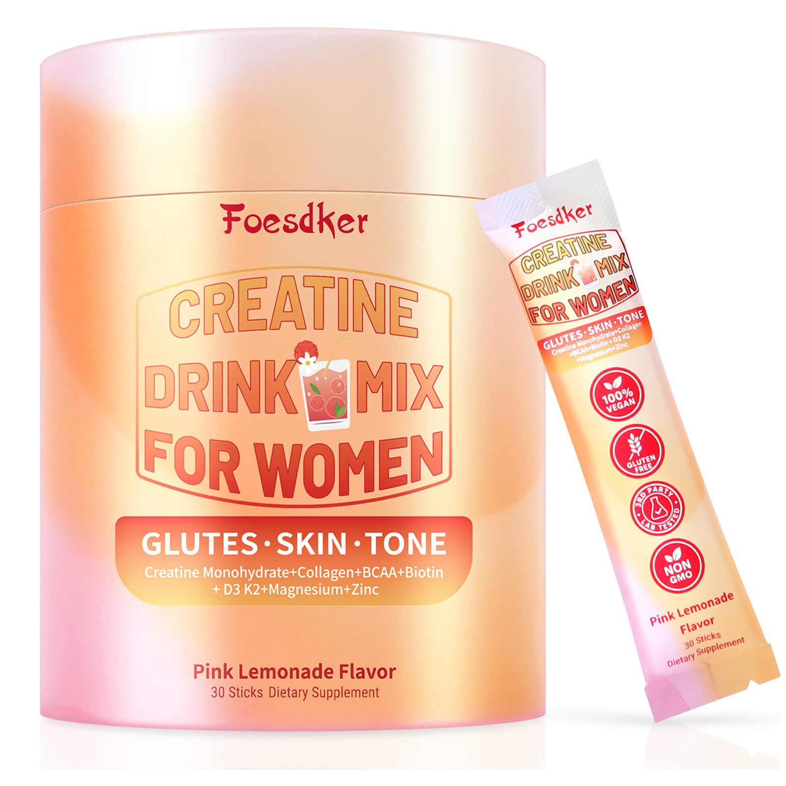Creatine Powder for Women,Pink Lemonade Flavor – 30 Servings