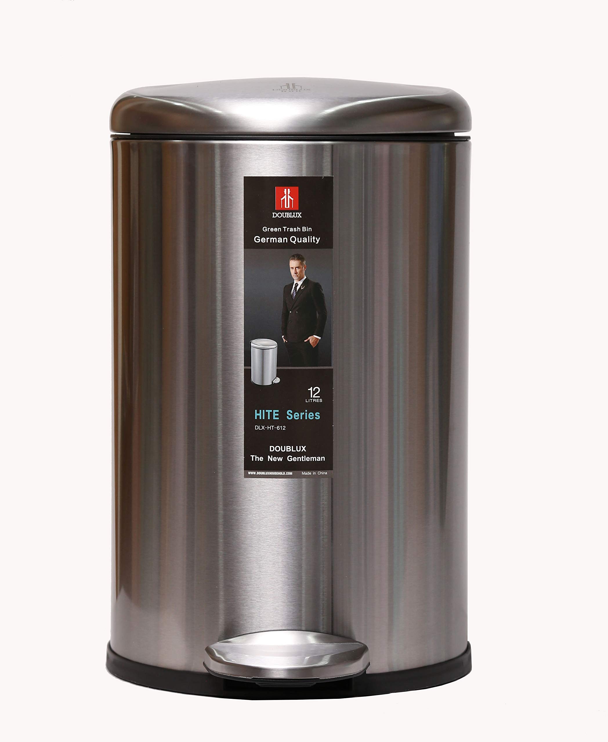 Sell Street, SoftStep Stainless Steel Trash can, Removable Inner Bucket, Soft and Silent Open and Close, Doublux, Brushed Steel, 5L