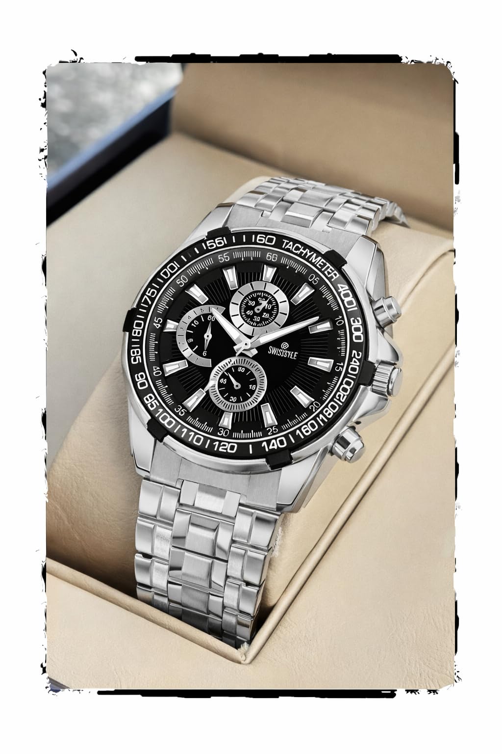 Black Chain Chrono Look Analog Watch for Men