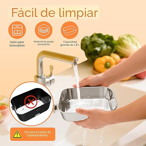 Miniatura 5 de Lonchera Eléctrica Portátil Calentadora de Alimentos 100W 1.8L Calentador de Alimentos Portátil para Adultos 12V/24V/110-230V para Trabajo/Coche,