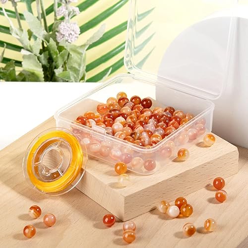 Miniatura 61 de BEEFLYING 100 cuentas de piedra de turmalina negra natural de 0.315 pulgadas (0.315 in), piedras preciosas redondas sueltas con hilo de cristal