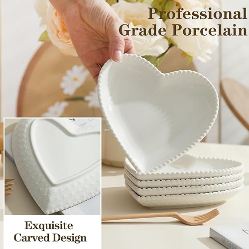 Miniatura 8 de Juego de 10 platos de porcelana de 6.3 pulgadas, platos llanos pequeños en forma de corazón, platos de ensalada de postre para pasteles, aperitivos,