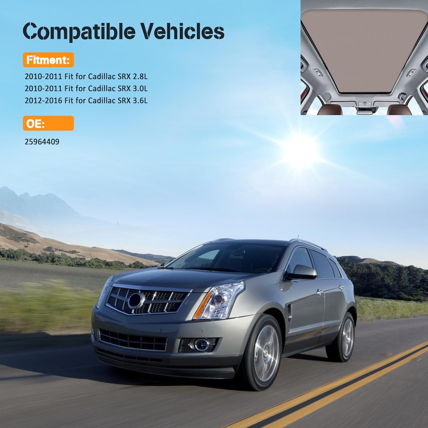 ECCPP Sunroof Sunshade Shade Curtain Cover Replacement for 2010-2011 Fit for Cadillac SRX 2.8L 25964409 Grey