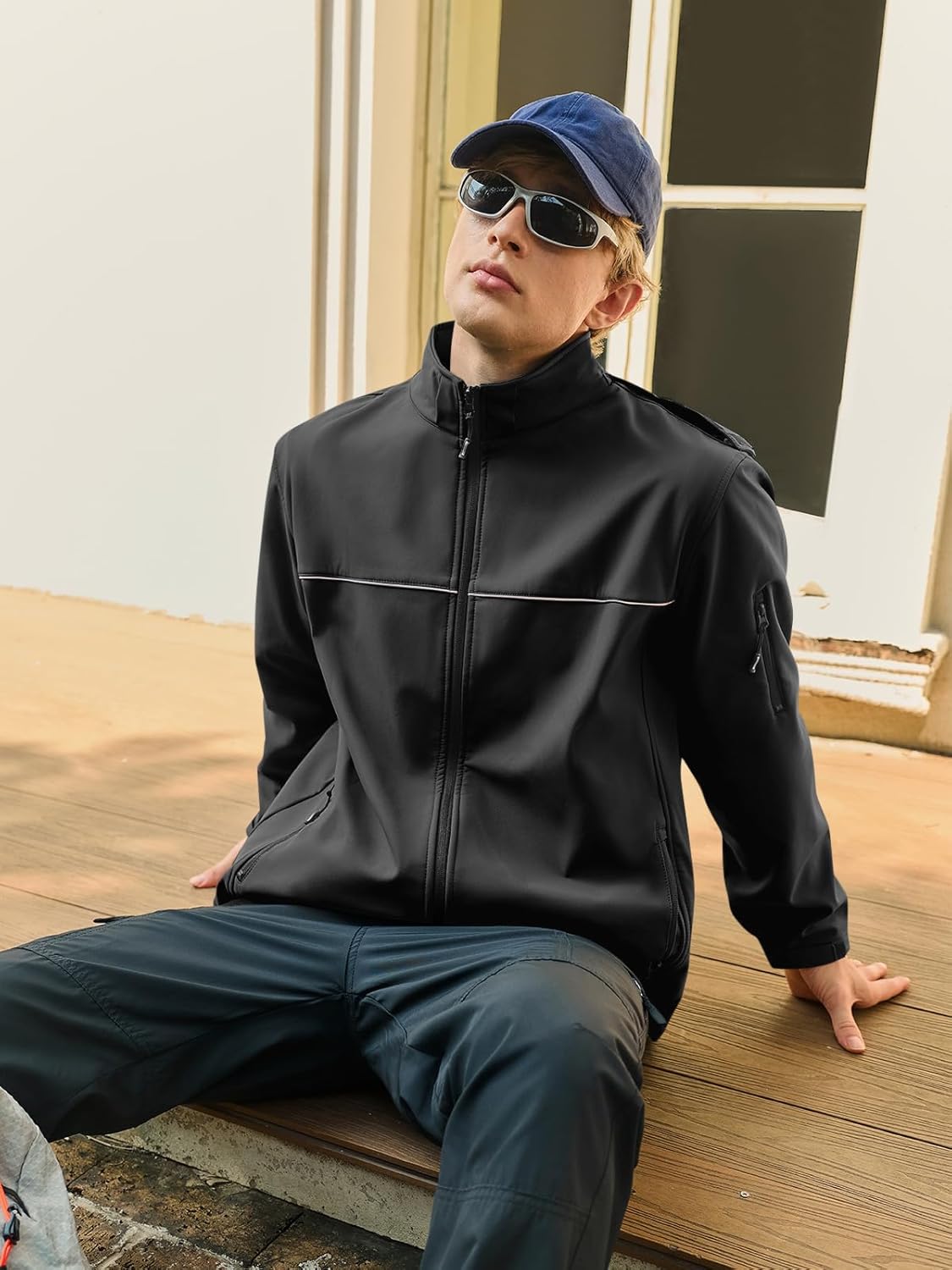 Yousify Mens Softshell Jacket Fleece Lined Windbreaker Lightweight Rain Waterproof Hooded Jackets for Hiking - Image 3