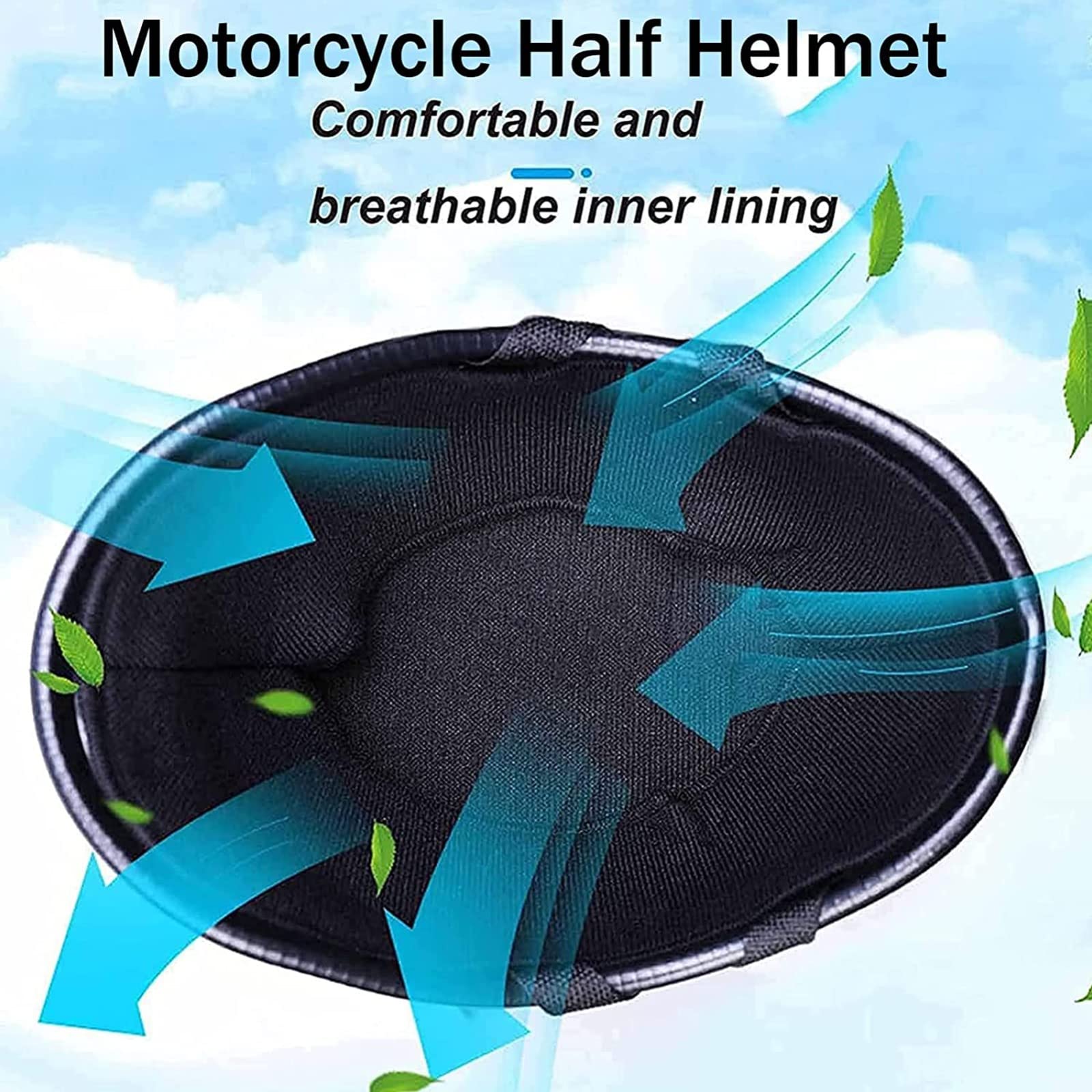 Casco Mezzo Moto Omologato ECE Casco Beanie Skull Cap Mezza Casco, Casco Mezzo Guscio Scooter Per Adulti Uomo Donna, Caschi Cool Half Face Per Ciclomotore A Basso Profilo A, L=59~60CM