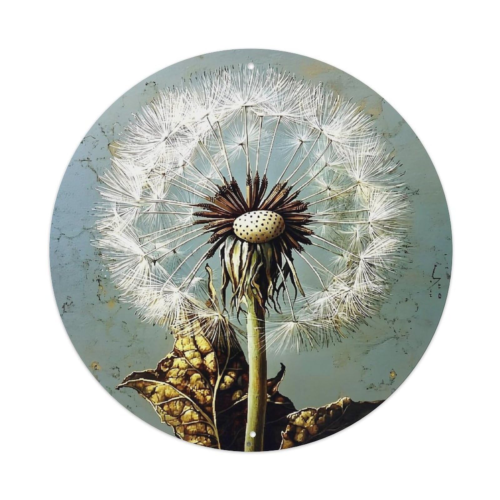 Dandelion Seed Head Art Print Vintage Metal Tin Sign Retro Wall Decor for Home Bar Garage Cafe, Indoor & Outdoor Decorative，circle Metal Poster, 8x8 Inch