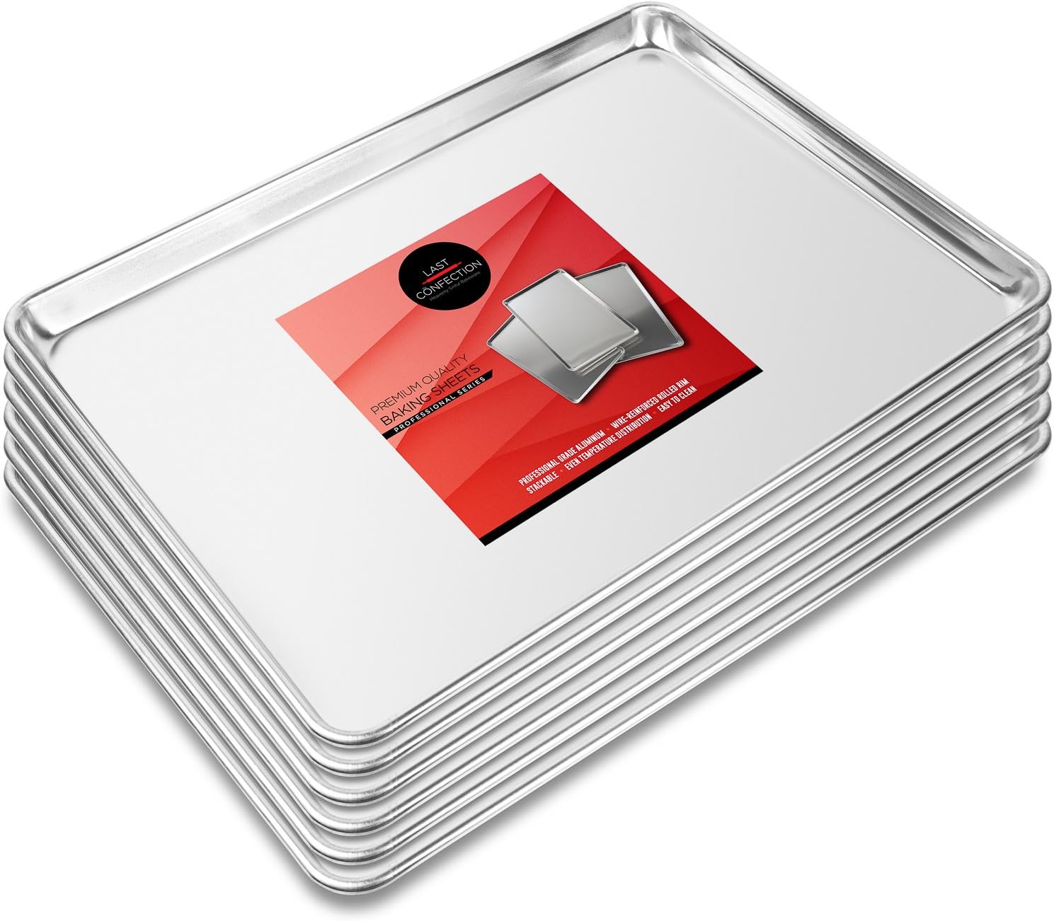 Last Confection 6 Cookie Baking Sheets 15" x 21" - Rimmed Aluminum Jelly Roll Trays - Three-Quarter Sheet Pans