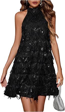 OYOANGLE Women Sequin Sparkly Cocktail Club Party Summer Halter Mini Dress