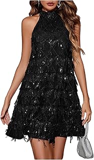 Women's Sequin Sparkly Cocktail Party Dress Glitter Sleeveless Halter Mi...