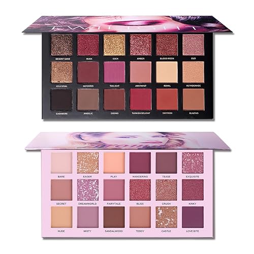 CHARMCODE 2Pcs Twilight Dusk + Aromas Nude Eyeshadow Palette Makeup Set, Matte Shimmer Glitter Pressed Pearl All Highly Pigmented Blending Powder, Natural Velvet Texture Eye Shadow Kit - Twilight/Aromas