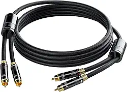 HiFind Cabo RCA 3,5 m (som Hi-Fi real banhado a prata cobre - mola SR-Shielded) 2 RCA macho para 2 RCA macho cabo de áudio estéreo, banhado a ouro, revestimento de cobre, cabo RCA trançado para