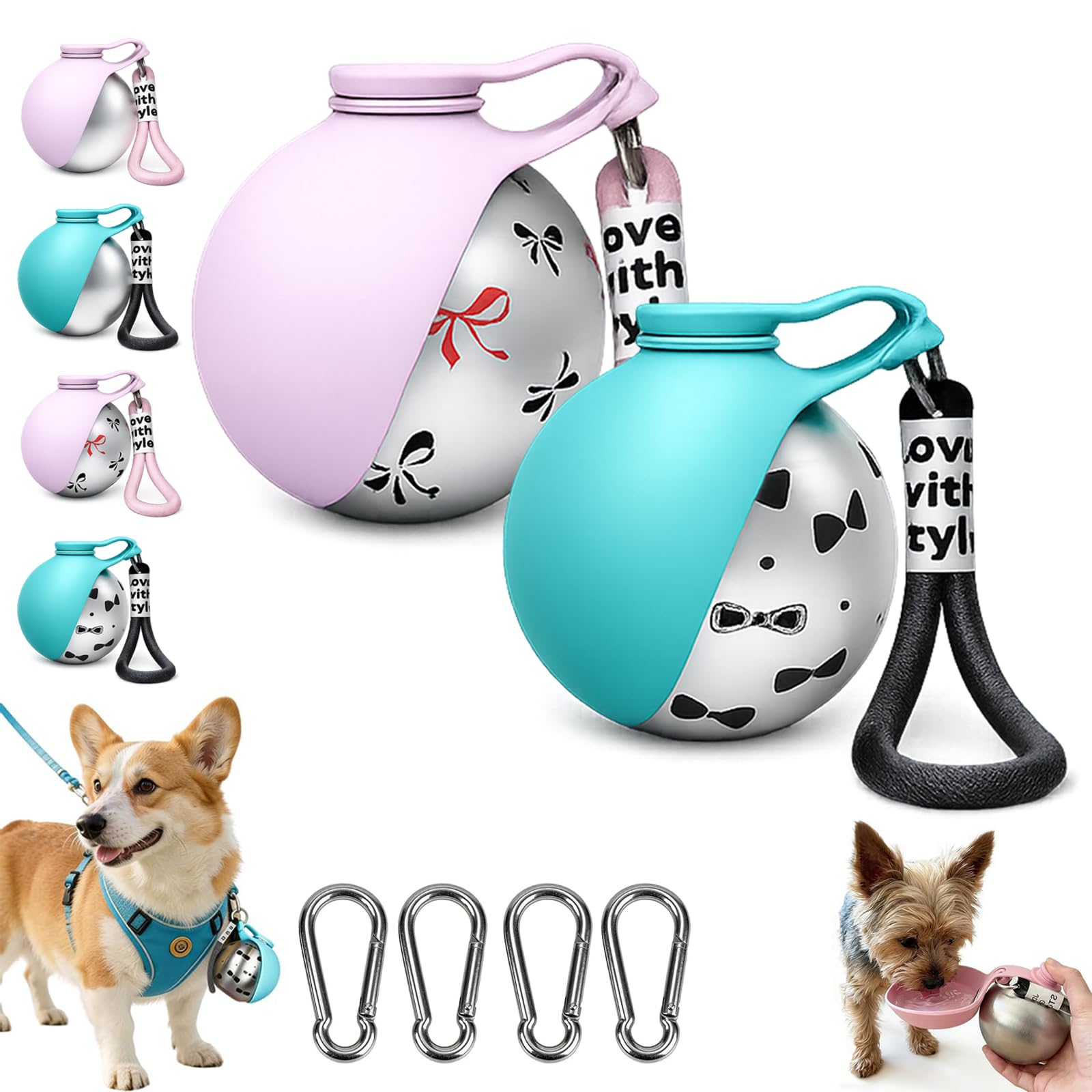 Foldable Pet Water Bottle for Travel, 2-in-1 Leak-Proof Stainless Steel Dog Water Dispenser with Silicone Bowl, Portable Puppy Drinking Feeder for Walking, Hiking & Outdoor Adventures (2PCS-C)